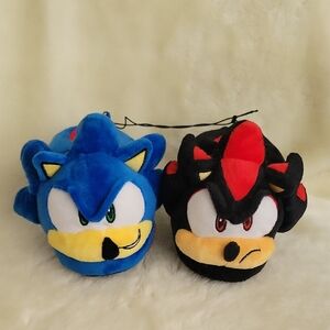 SONIC THE HEDGEHOG. Sonic & Shadow Plush Slippers - Blue and Black. Size 7/8